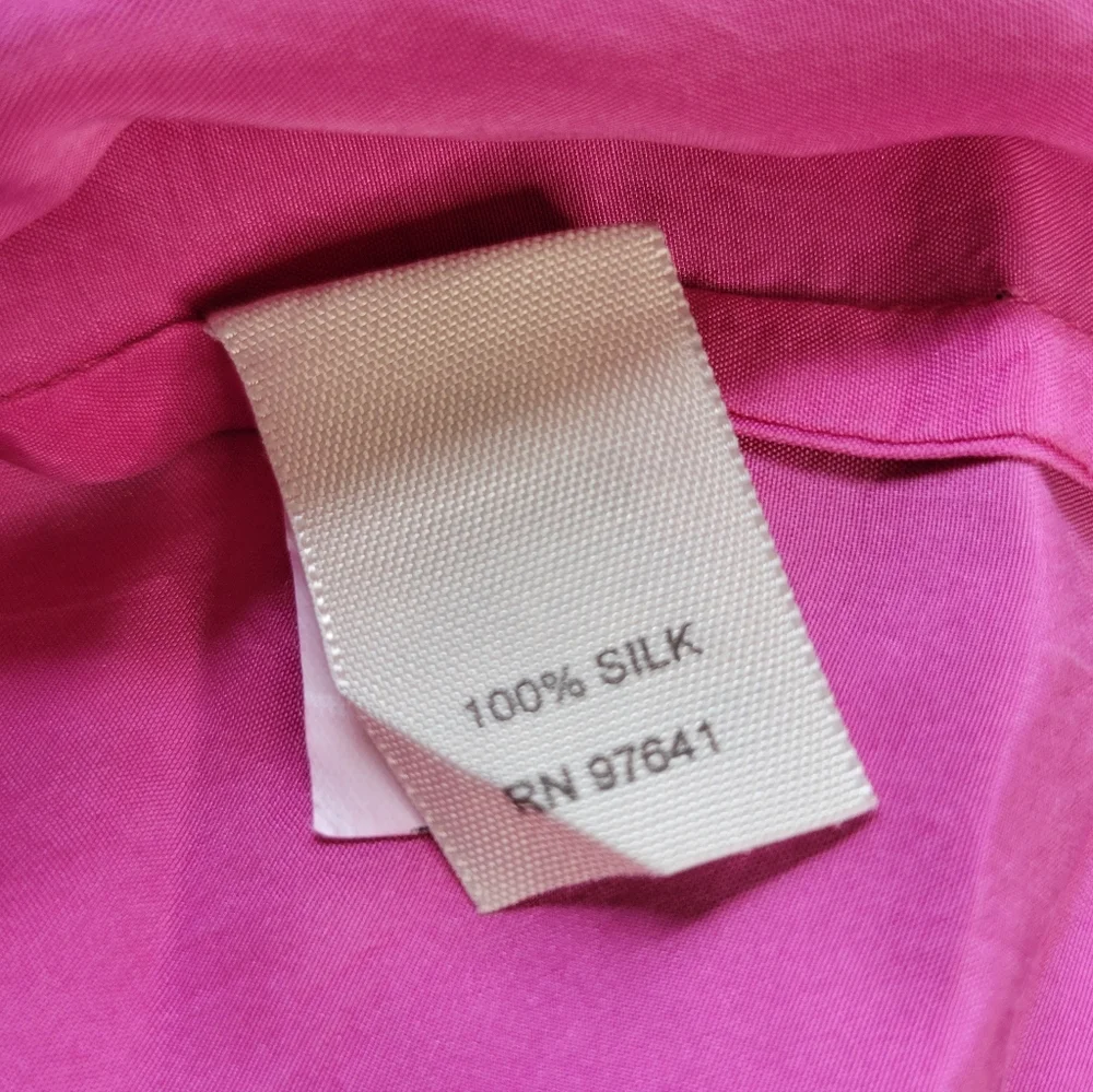 J Jill Sz PL Pink 100% Silk Pintucked Pleated Ruffles Blouse Top V Neck - Picture 11 of 12